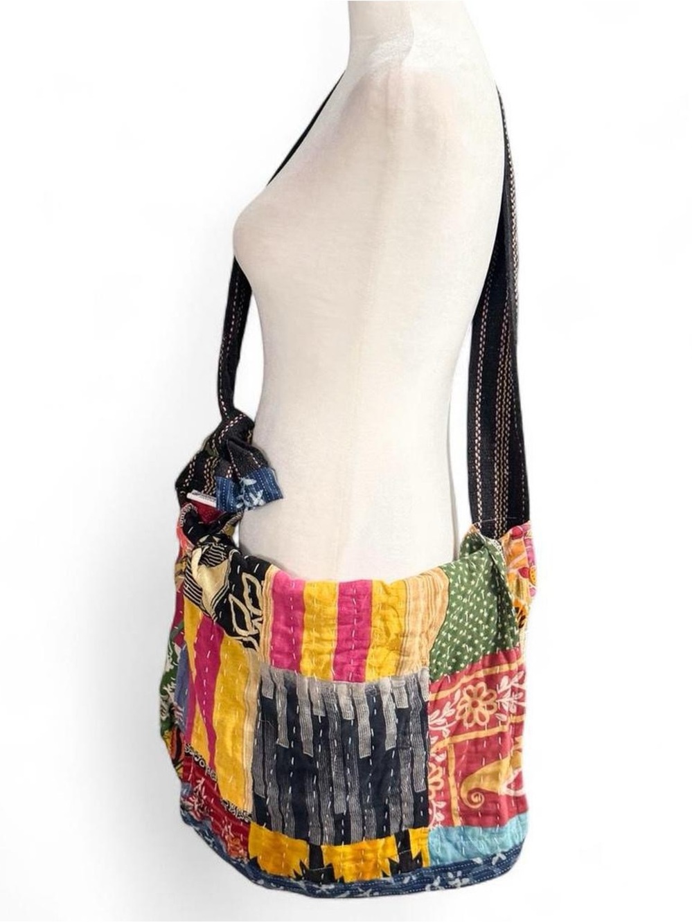 Sevya Handmade Recycled Sari Patchwork Messenger Bag Boho Hippie Tote